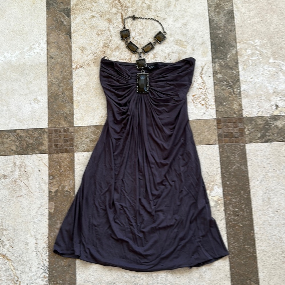 Small Sky Dress with chunky necklace Neck